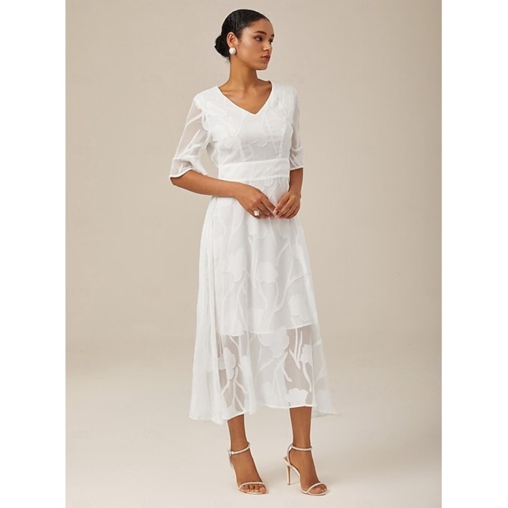 MSGLAMOR White Burnout Floral Flutter Sleeve Midi Dress New Large NWT